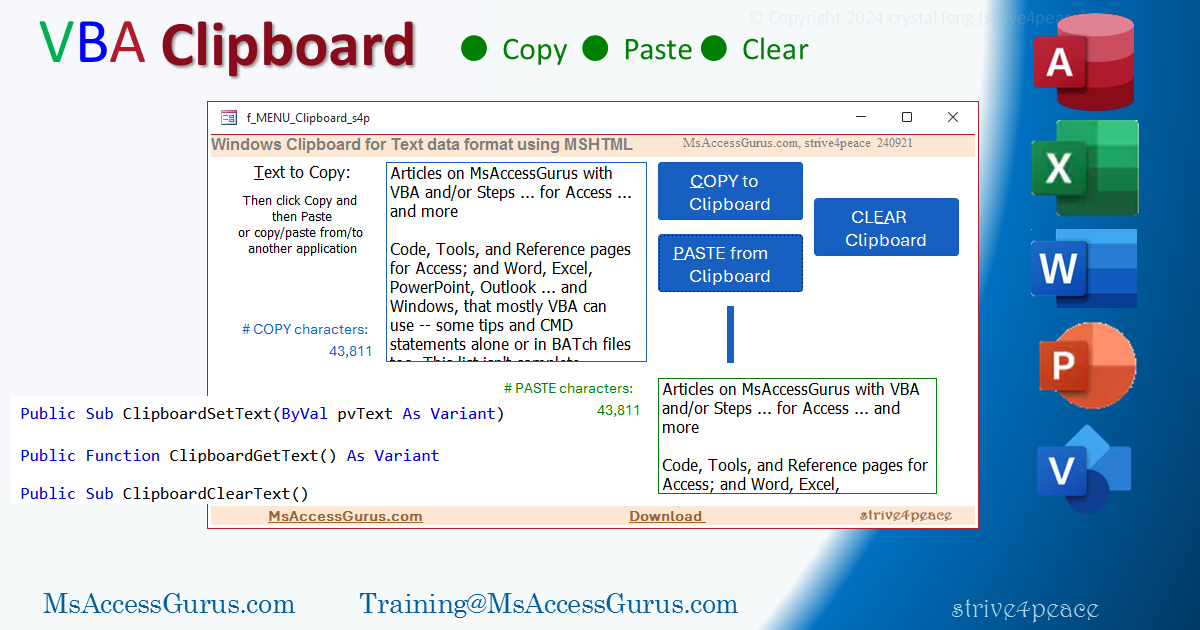 use VBA to Set, Get, and Clear the Windows Clipboard