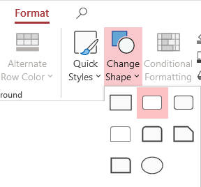 use the ribbon to change command button shape