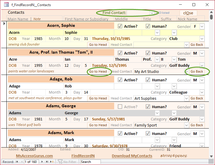 Access form with conttrols to find records.