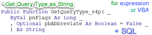 get query type as straightforward text using a BBA function in Access database