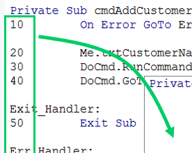 Remove line numbers to VBA and replace with spaces