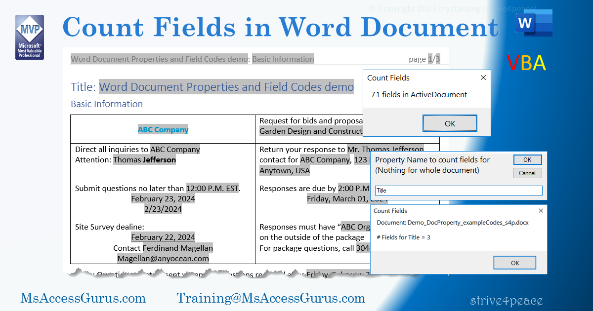 selection summary information for 2 different selections in a Word document 