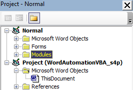 image showing the VBE Project Explorer window