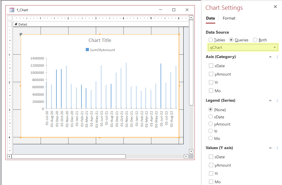 Chart Settings, Data Source is a query