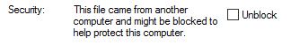 Unblock checkbox in file Properties