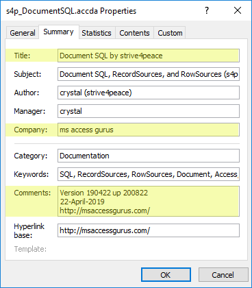 USysRegInfo for the DocumentSQL Add-in