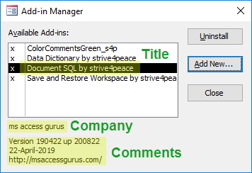 USysRegInfo for the DocumentSQL Add-in