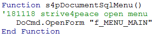 VBA function for s4pDocumentSqlMenu