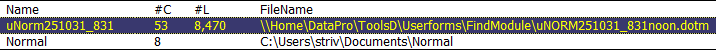 image: VB Project combo box showing the name, number of components, number of lines, and filename
